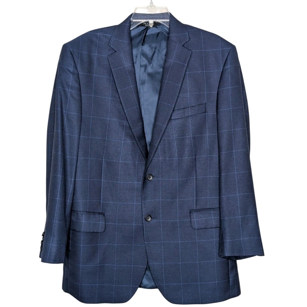 Jos A Bank Signature Sport Coat Blazer Jacket Mens 42R Navy Glen Plaid Silk Wool